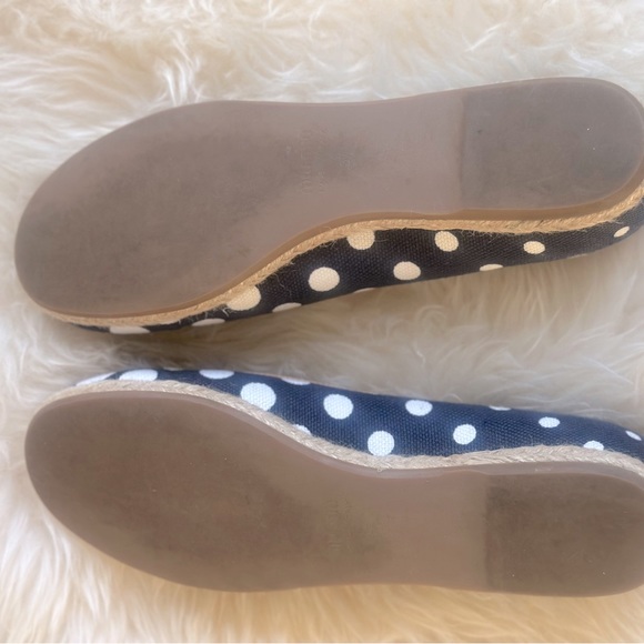 Miu Miu Navy Blue / Cream  Canvas Polka Dot Espadrille Bow Flats Size 37 - Picture 6 of 8